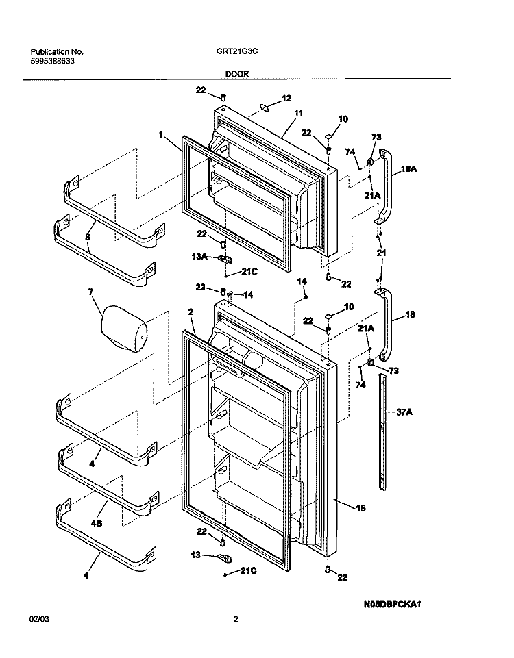DOOR Diagram and Parts List for GRT21G3CQ0  Gibson Refrigerator