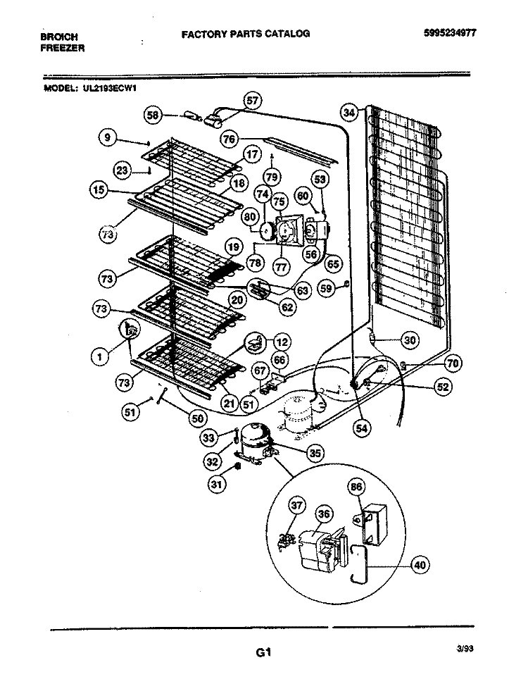 SYSTEM Diagram and Parts List for UL2193ECW1  Electrolux Freezer