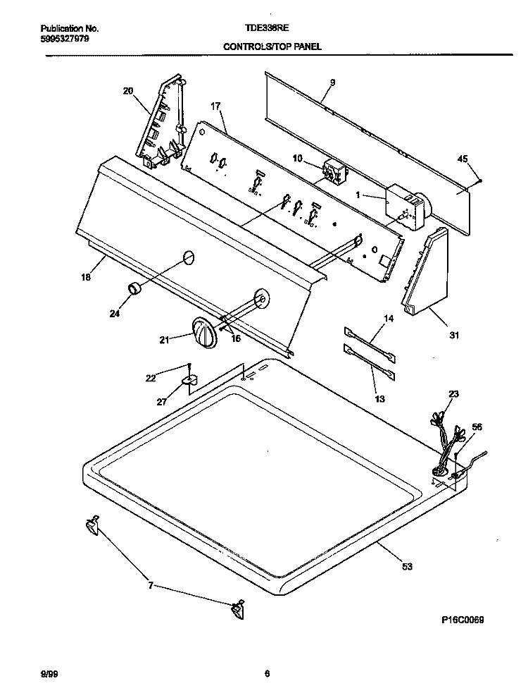 CONTROL PANEL Diagram and Parts List for TDE336RED1  Tappan Dryer