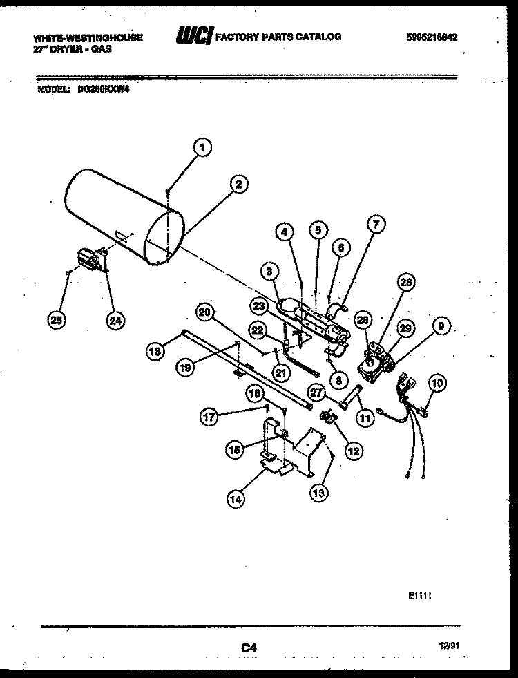 BURNER, IGNITER AND VALVE Diagram and Parts List for DG250KXW4  Westinghouse Dryer