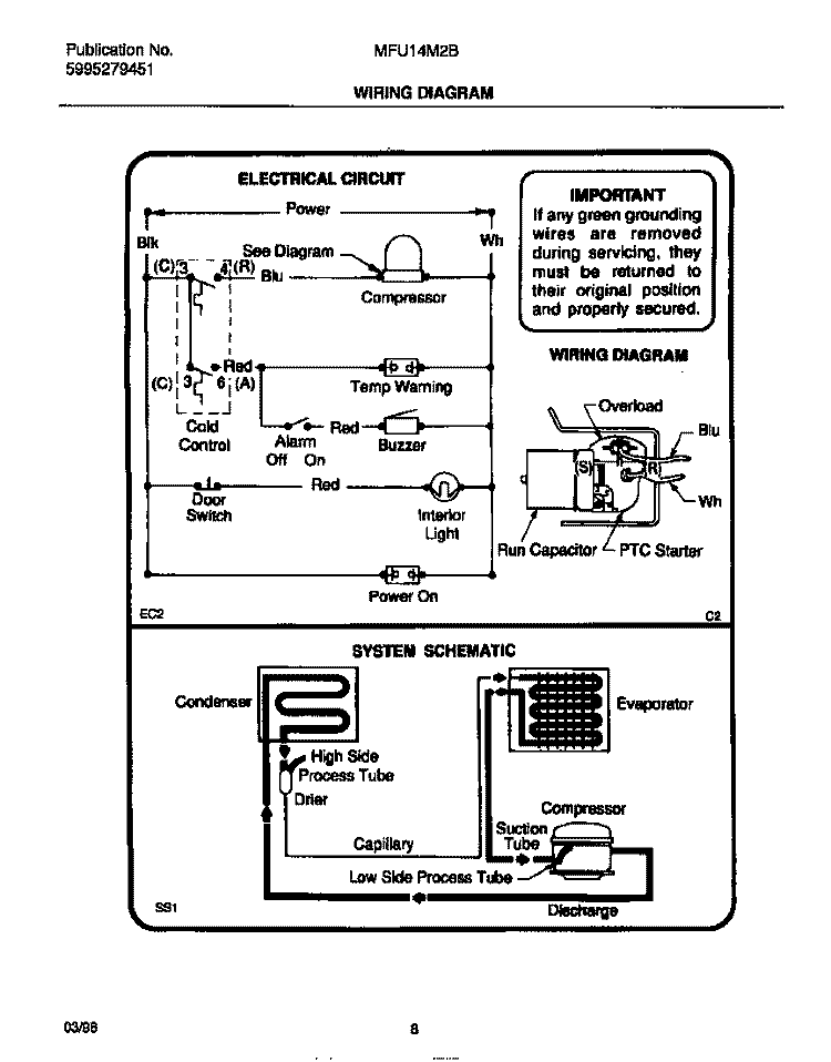 WIRING DIAGRAM Diagram and Parts List for MFU14M2BW4  Frigidaire Freezer