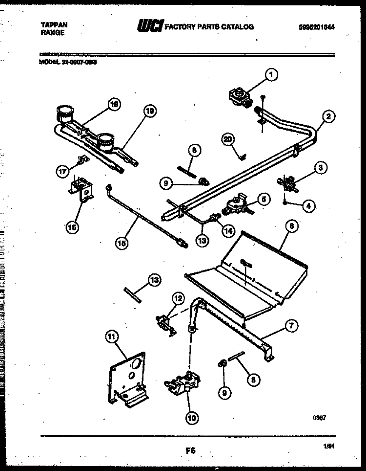 BURNER, MANIFOLD AND GAS CONTROL Diagram and Parts List for 32-0007-23-05  Tappan Range