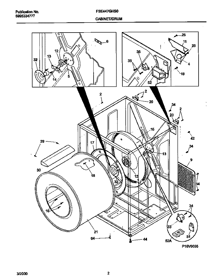 P16V0035 DRY CAB, HEATER Diagram and Parts List for FSE447GHS0  Frigidaire Dryer