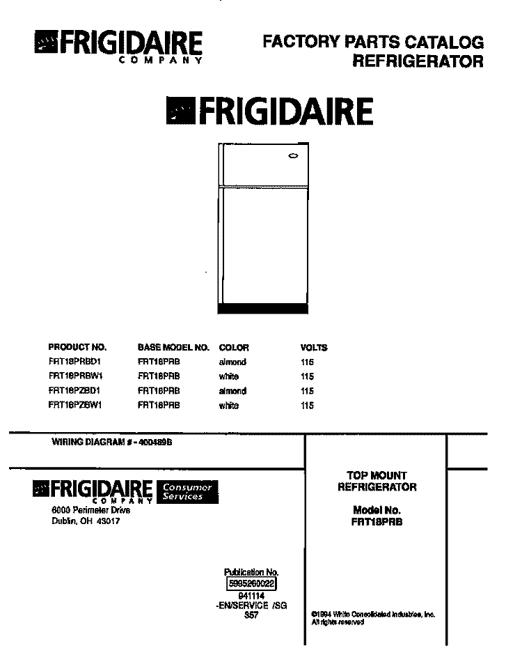 TOP MOUNT REFRIGERATOR Diagram and Parts List for FRT18PRBW1  Frigidaire Refrigerator