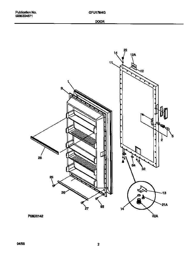 DOOR Diagram and Parts List for GFU17M4GW0  Gibson Freezer