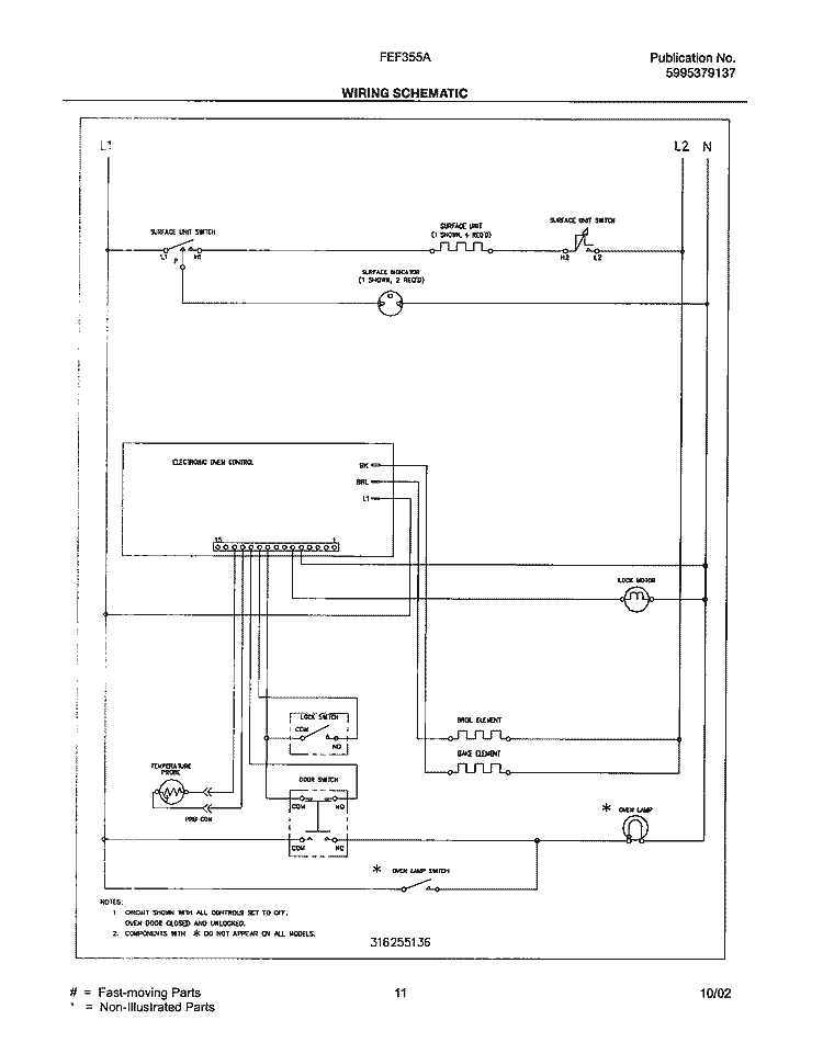 WIRING DIAGRAM Diagram and Parts List for FEF355ASE  Frigidaire Range