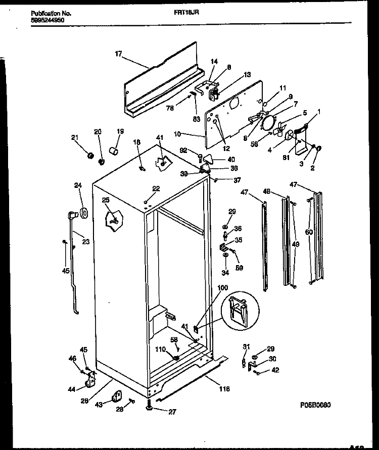 CABINET PARTS Diagram and Parts List for FRT18JRAW0  Frigidaire Refrigerator