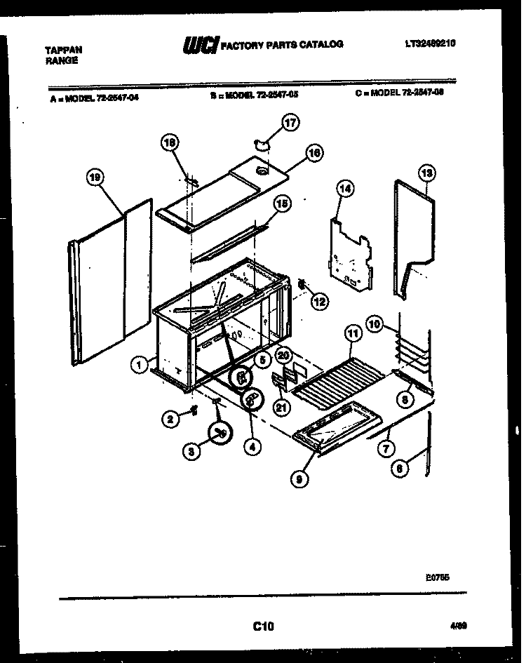 UPPER BODY PARTS Diagram and Parts List for 72-2547-66-04  Tappan Range