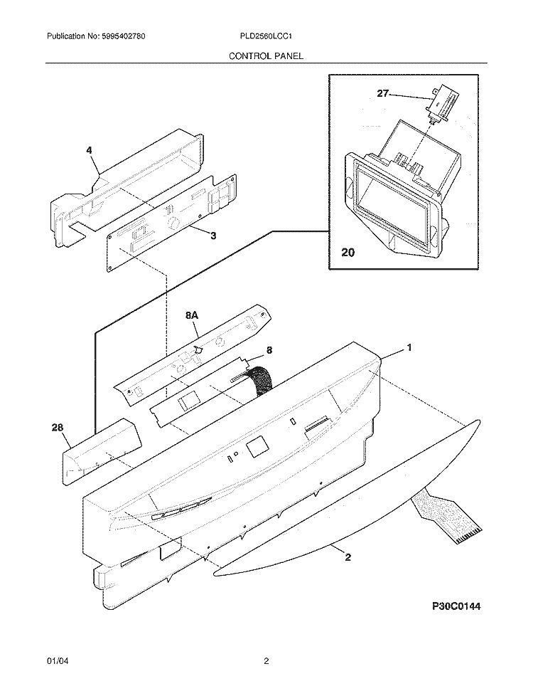 CONTROL PANEL Diagram and Parts List for PLD2560LCC1  Frigidaire Dishwasher