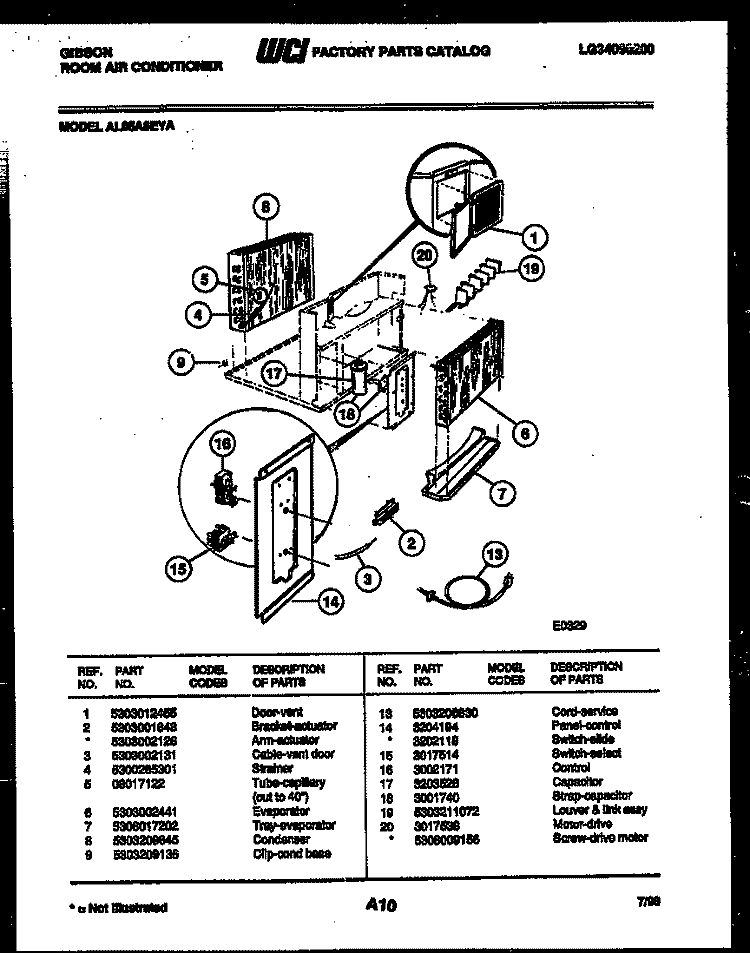 ELECTRICAL PARTS Diagram and Parts List for AL05A6EYA  Gibson Air Conditioner