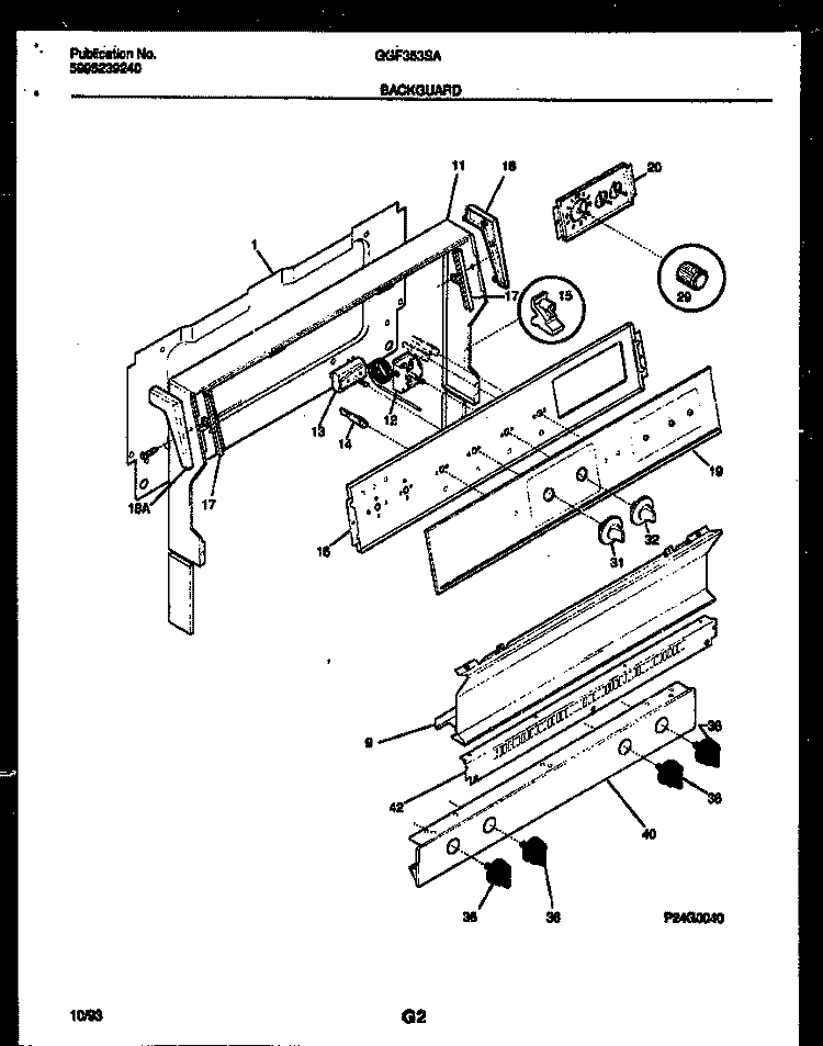 BACKGUARD Diagram and Parts List for GGF353SAWA  Gibson Range