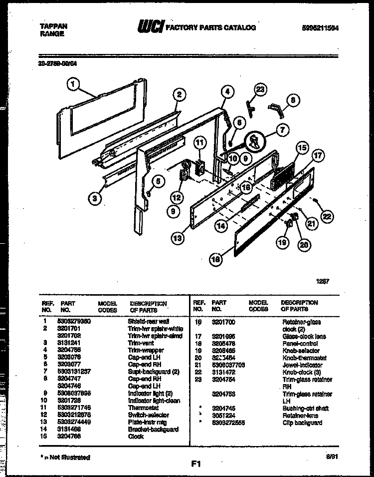 BACKGUARD Diagram and Parts List for 30-2759-00-04  Tappan Range