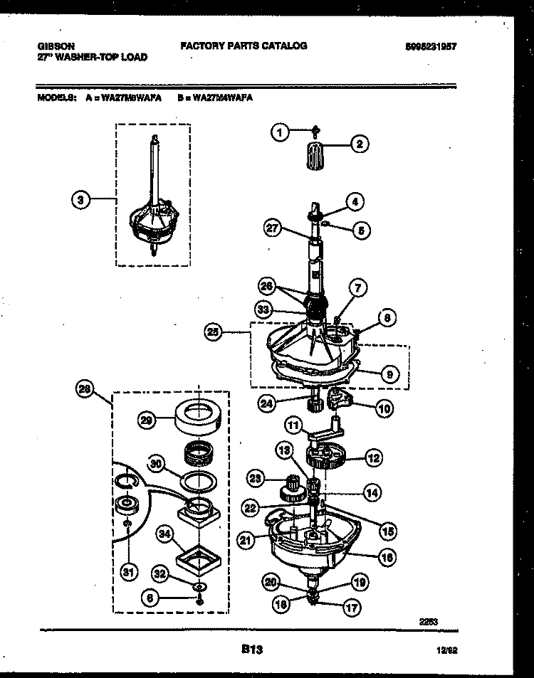 TRANSMISSION PARTS Diagram and Parts List for WA27M8WAFA  Gibson Washer