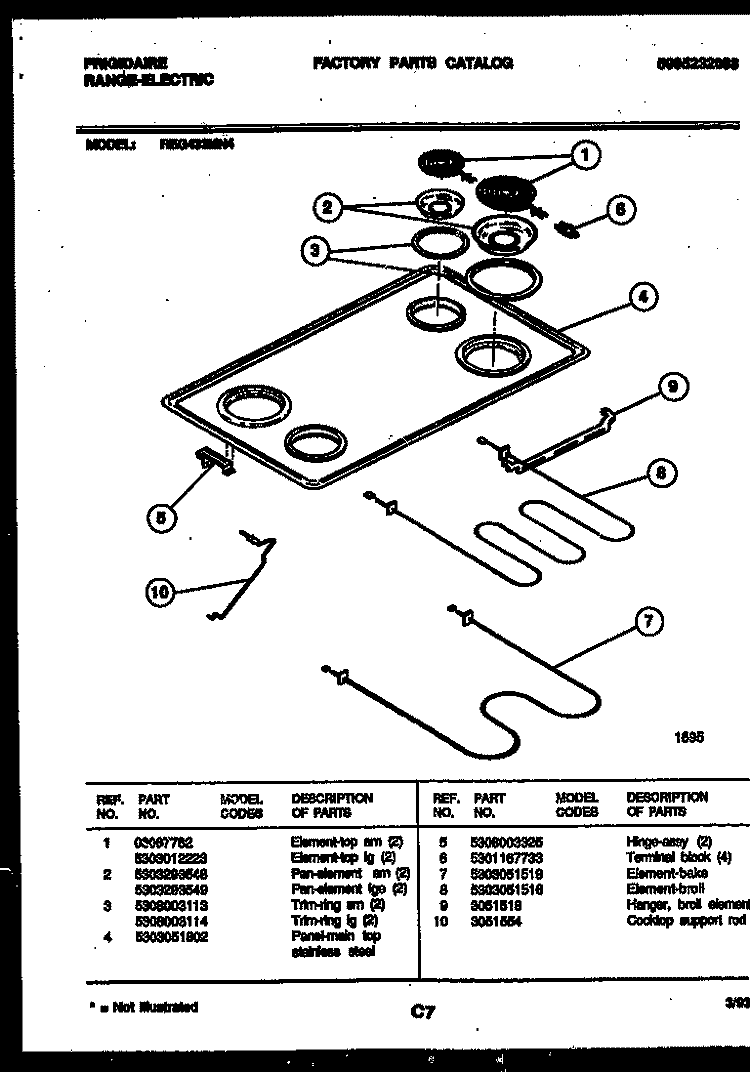 COOKTOP AND BROILER PARTS Diagram and Parts List for REG433MNW4  Frigidaire Range
