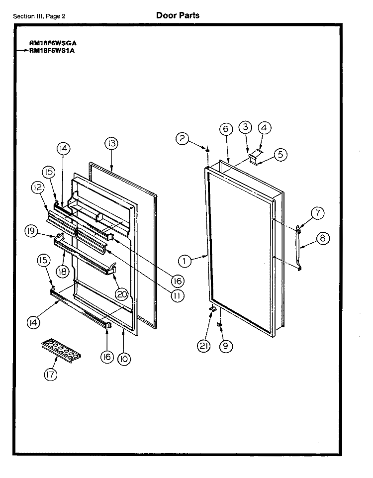 DOOR Diagram and Parts List for RM18F6WS1A  Frigidaire Refrigerator