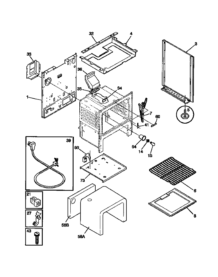 BODY Diagram and Parts List for MGF345CBSB  Frigidaire Range