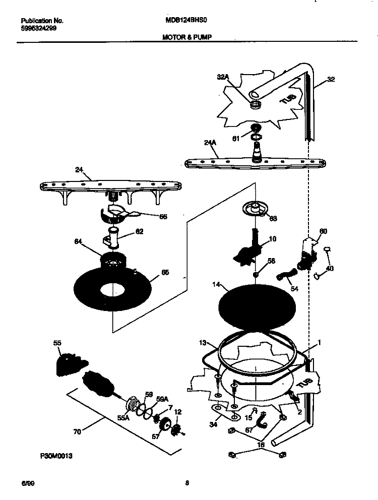 MOTOR Diagram and Parts List for MDB124BHS0  Frigidaire Dishwasher