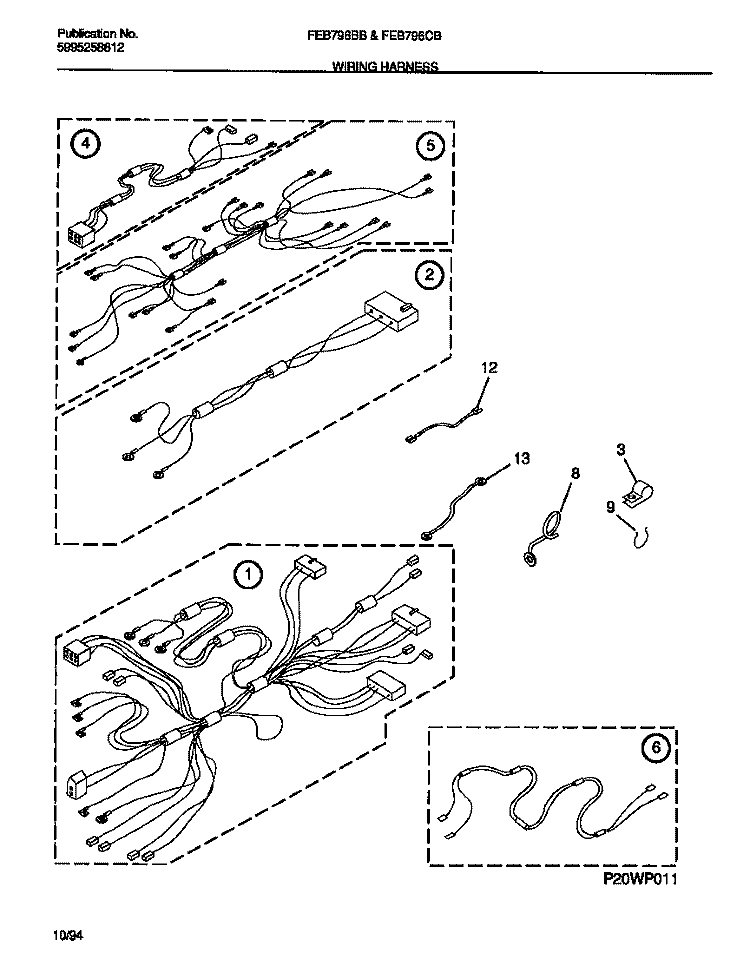 WIRING HARNESS Diagram and Parts List for FEB796BBBA  Frigidaire Microwave Oven Combo