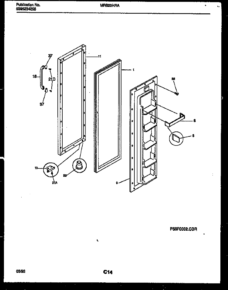 FREEZER DOOR PARTS Diagram and Parts List for MRS20HRAWO  Frigidaire Refrigerator