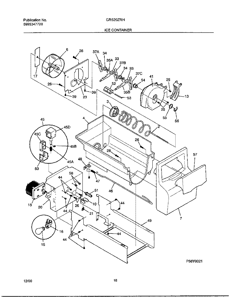 ICE CONTAINER Diagram and Parts List for GRS20ZRHD8  Gibson Refrigerator