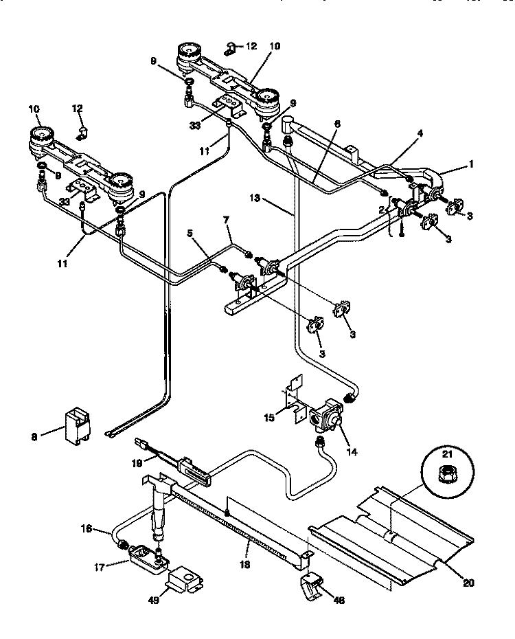 BURNER Diagram and Parts List for TGF330WCDA  Tappan Range