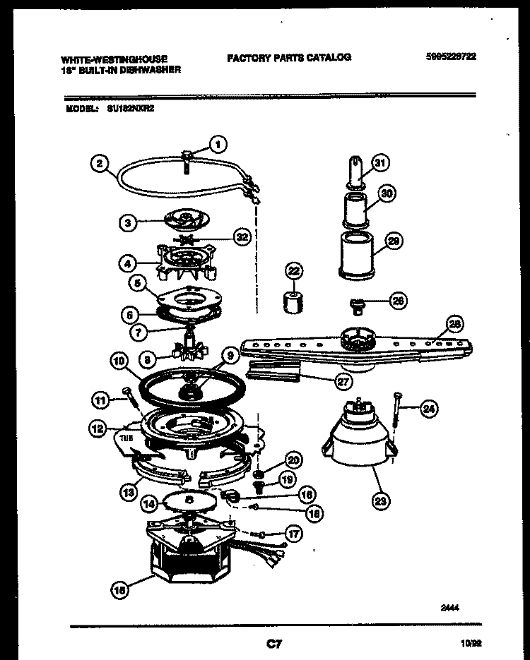 MOTOR PUMP PARTS Diagram and Parts List for SU182NXR2  Frigidaire Dishwasher