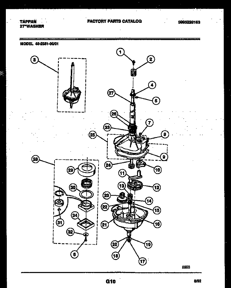 TRANSMISSION PARTS Diagram and Parts List for 46-2351-23-01  Tappan Washer