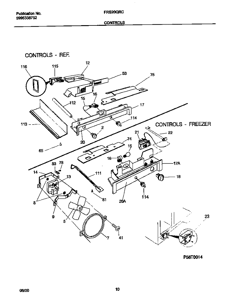 CONTROLS Diagram and Parts List for FRS20QRCW8  Frigidaire Refrigerator
