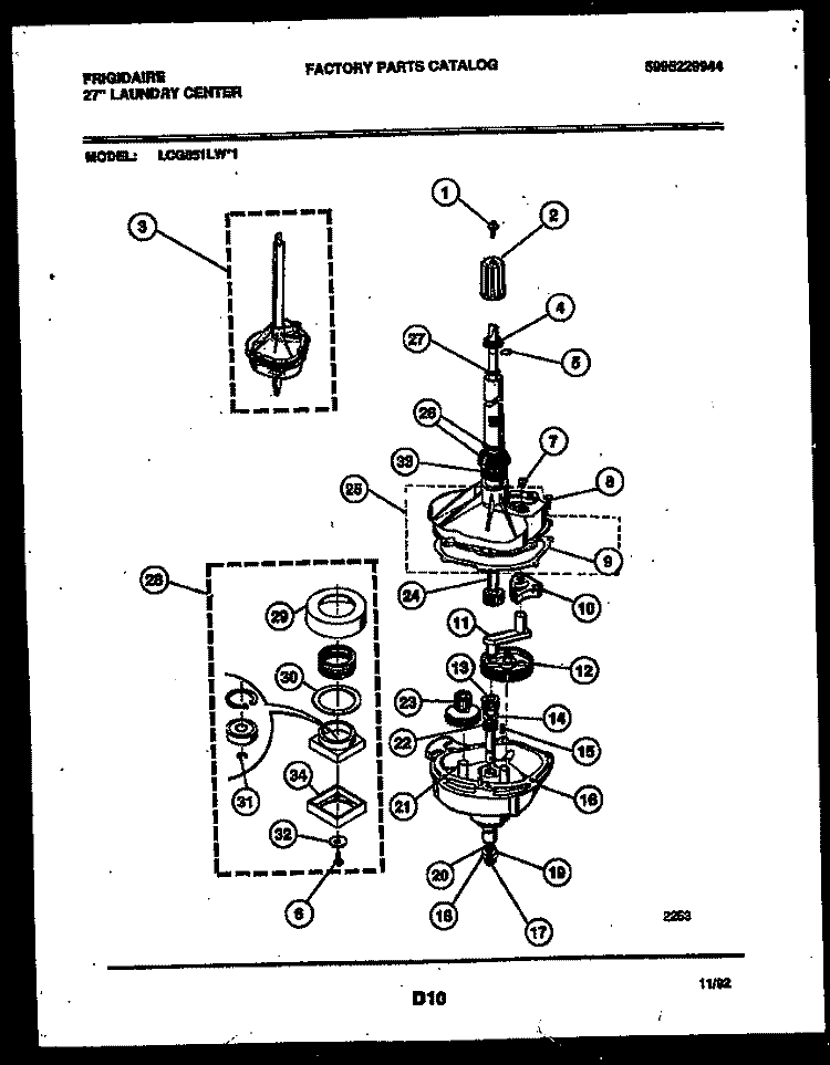 TRANSMISSION PARTS Diagram and Parts List for LCG851LW1  Frigidaire Washer Dryer Combo