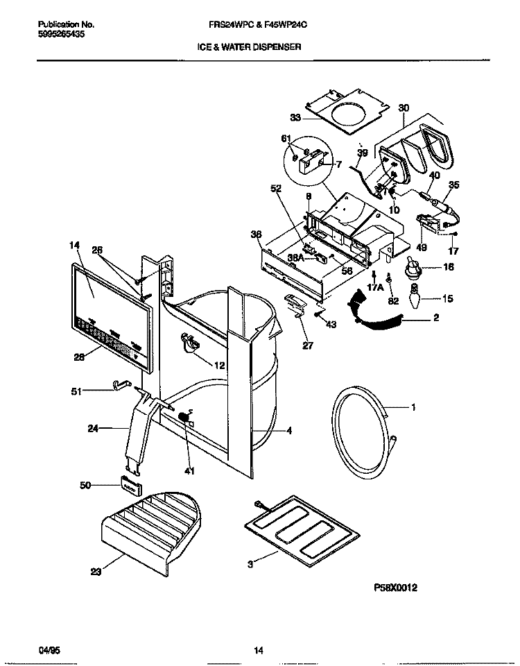 ICE AND WATER DISPENSER Diagram and Parts List for F45WP24CW0  Frigidaire Refrigerator