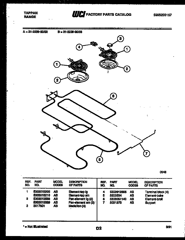 BROILER PARTS Diagram and Parts List for 31-2239-00-03  Tappan Range