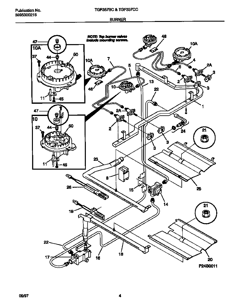 BURNER Diagram and Parts List for TGF357CCTF  Tappan Range