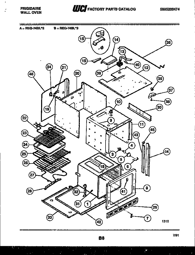 BODY PARTS Diagram and Parts List for REG74BL3  Frigidaire Wall Oven