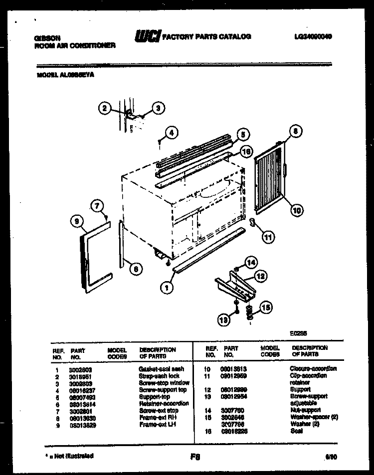 CABINET AND INSTALLATION PARTS Diagram and Parts List for AL08B5EYA  Gibson Air Conditioner