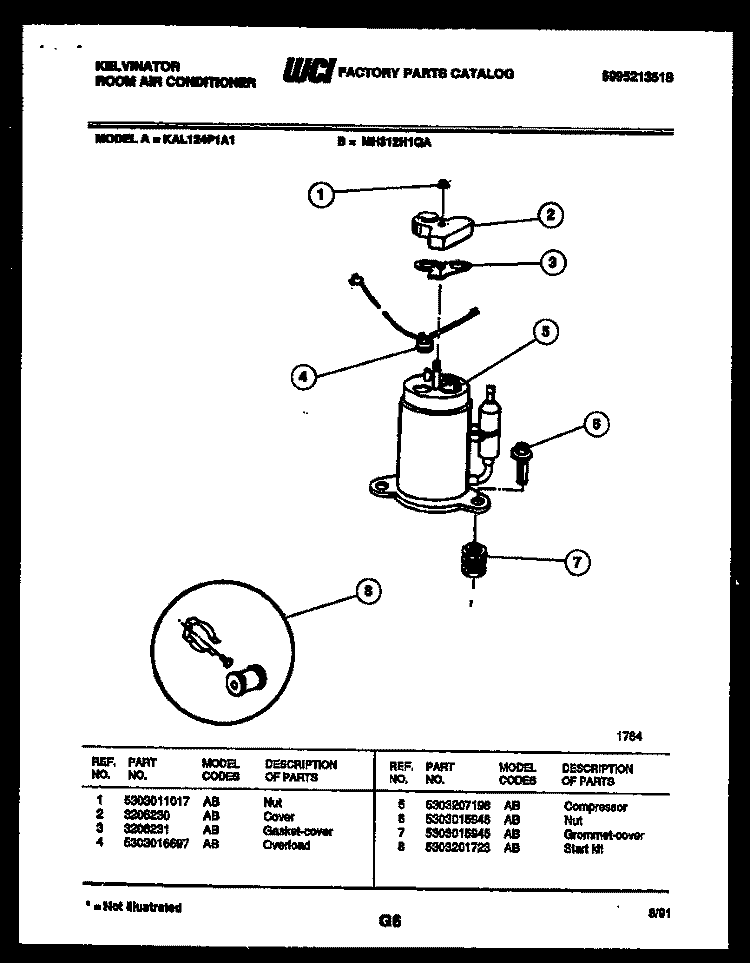 COMPRESSOR Diagram and Parts List for KAL124P1A1  Kelvinator Air Conditioner