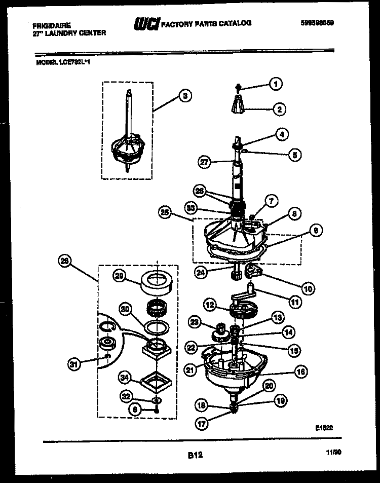 TRANSMISSION PARTS Diagram and Parts List for LCE732LW1  Frigidaire Washer Dryer Combo