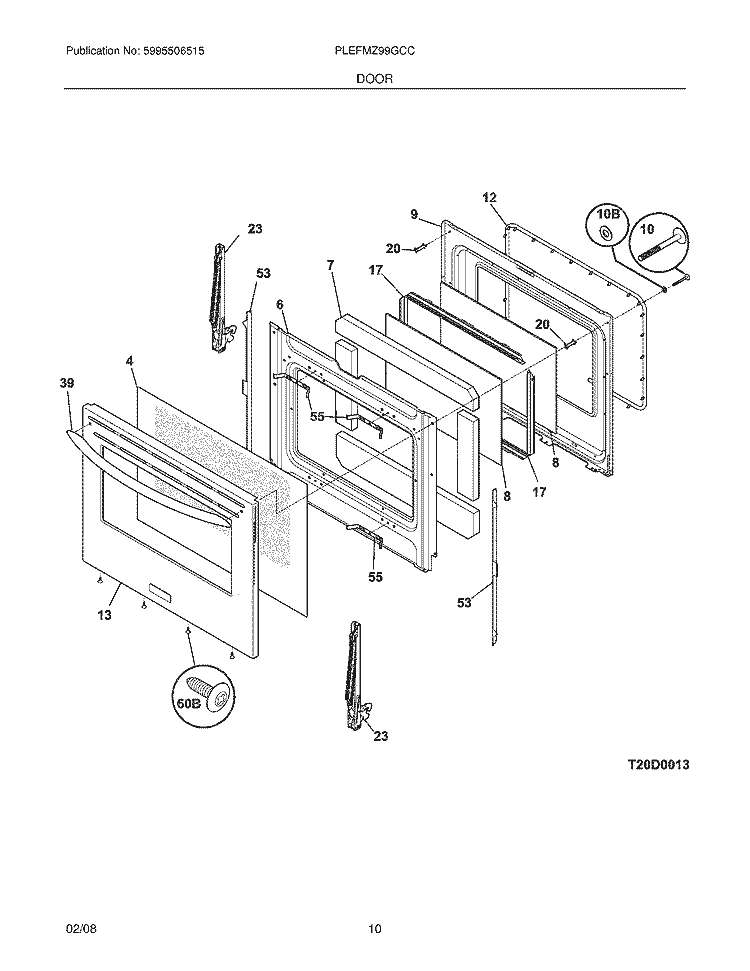 DOOR Diagram and Parts List for PLEFMZ99GCC  Frigidaire Range