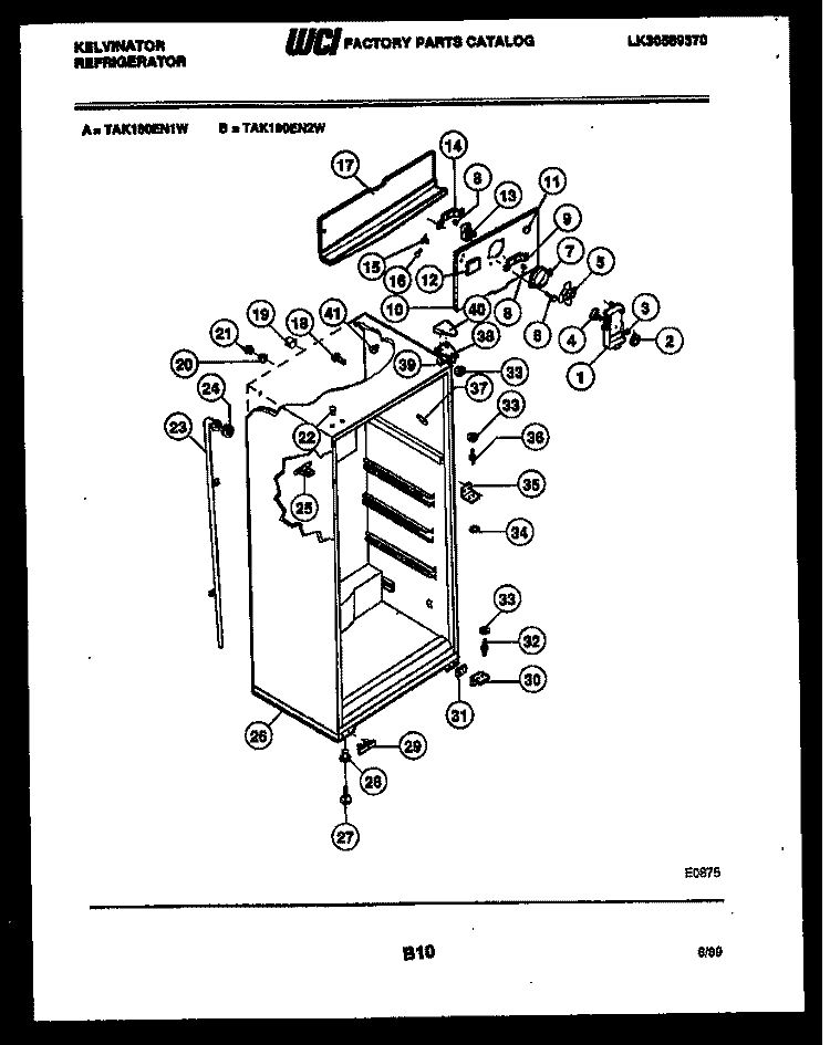 CABINET PARTS Diagram and Parts List for TAK180EN2W  Kelvinator Refrigerator