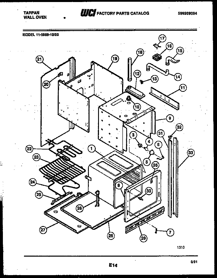 BODY PARTS Diagram and Parts List for 11-5969-00-03  Tappan Wall Oven