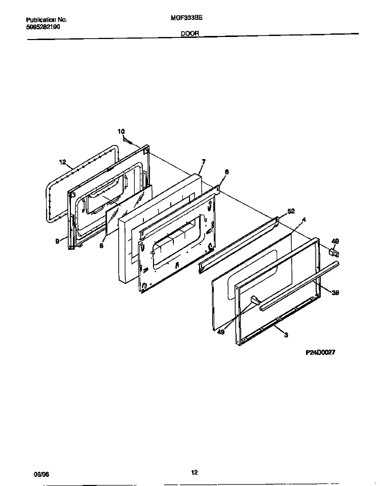 DOOR Diagram and Parts List for MGF333BEWA  Frigidaire Range