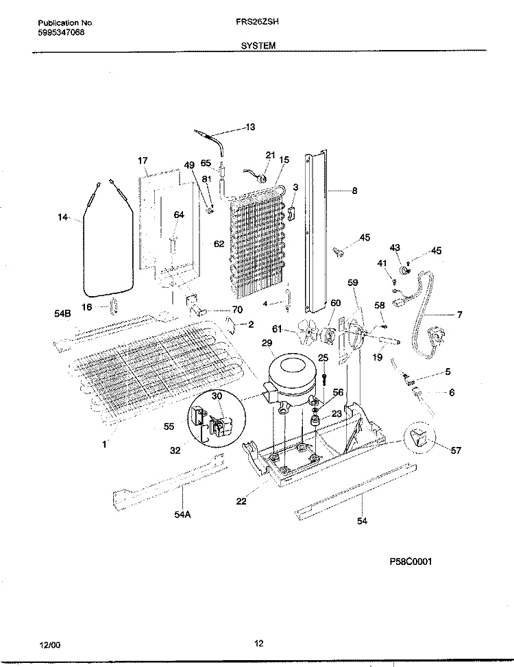 SYSTEM Diagram and Parts List for FRS26ZSHB5  Frigidaire Refrigerator