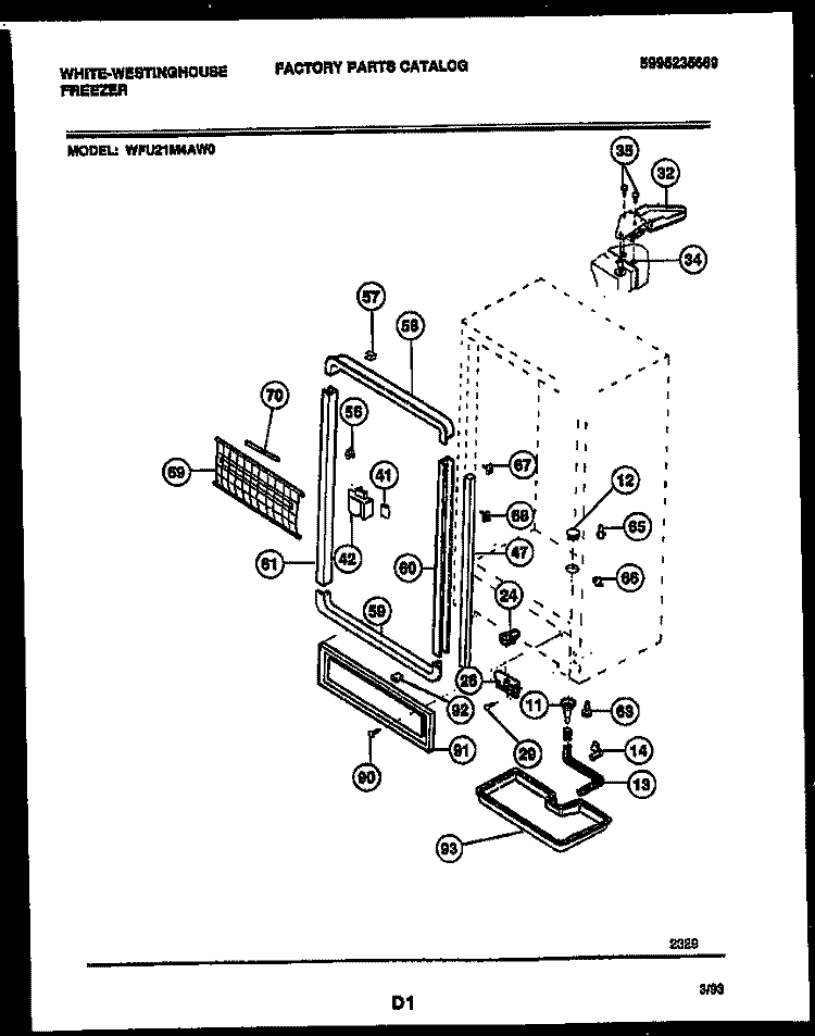 CABINET PARTS Diagram and Parts List for WFU21M4AW0  Frigidaire Freezer