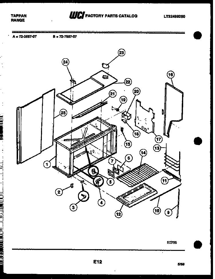 UPPER BODY PARTS Diagram and Parts List for 72-3657-00-07  Tappan Range