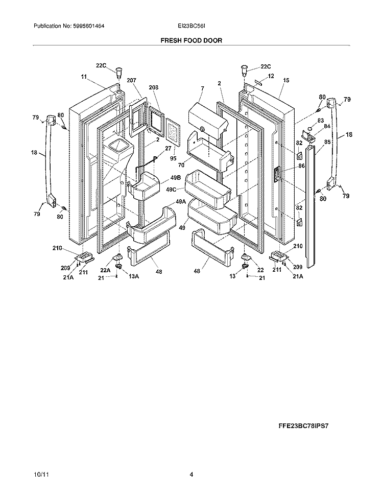 FRESH FOOD DOORS Diagram and Parts List for EI23BC56IW9  Electrolux Refrigerator