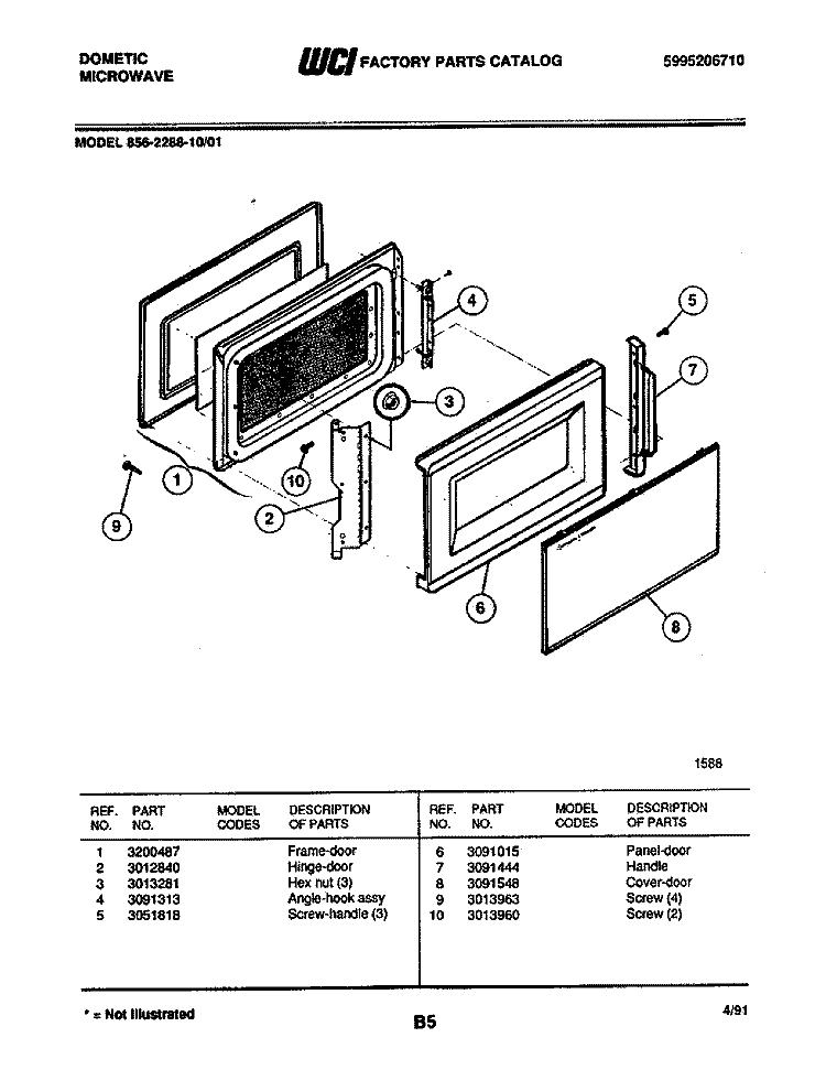 DOOR Diagram and Parts List for 856-2288-10/01  Frigidaire Microwave