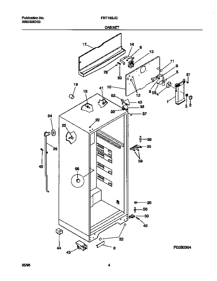 CABINET Diagram and Parts List for FRT18SJGD0  Frigidaire Refrigerator