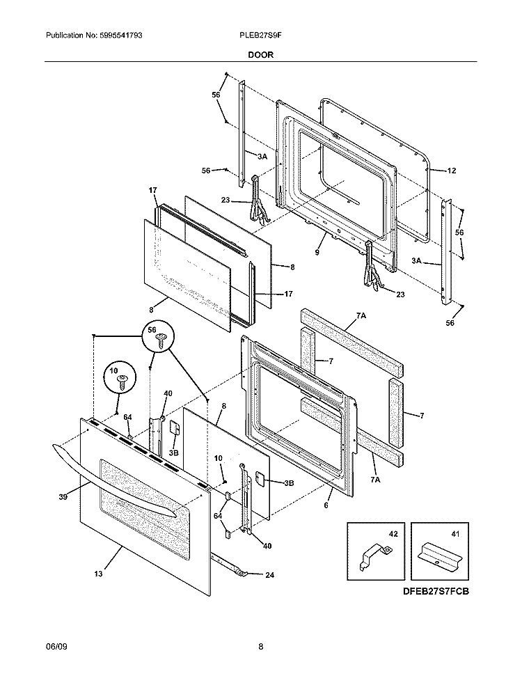 DOOR Diagram and Parts List for PLEB27S9FCE  Frigidaire Wall Oven