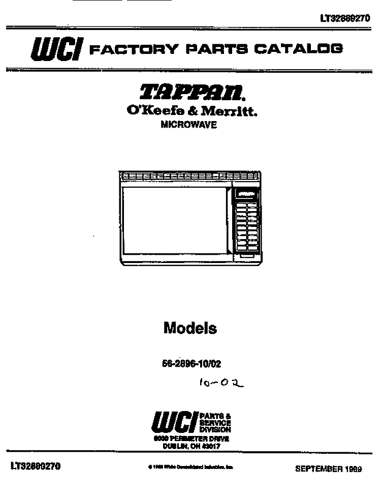 COVER Diagram and Parts List for 56-2896-10-02  Tappan Microwave