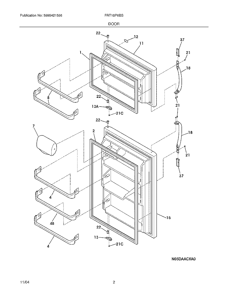 DOOR Diagram and Parts List for FRT18P6BSB4  Frigidaire Refrigerator