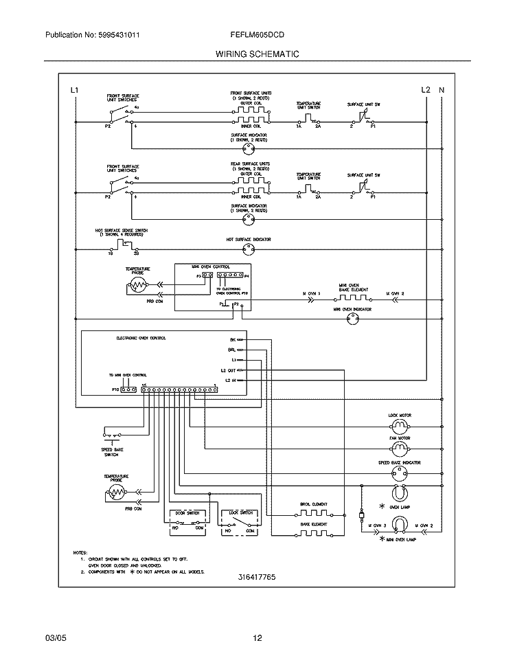 WIRING SCHEMATIC Diagram and Parts List for FEFLM605DCD  Frigidaire Range